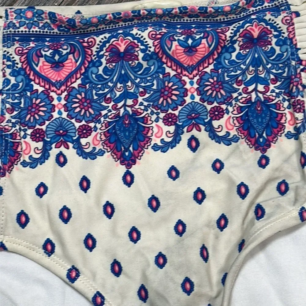GIANNI BINI High Waisted Paisley Print 50s style Bikini Swimsuit Swim Large